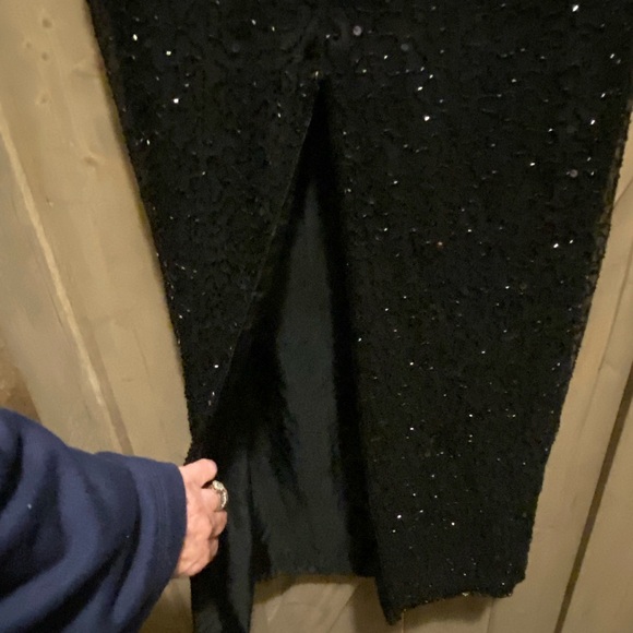 Stenay Formal Maxi Silk Gown Black Sequin Beaded Short Sleeve Sz 10 Vintage 80’s - Picture 14 of 16